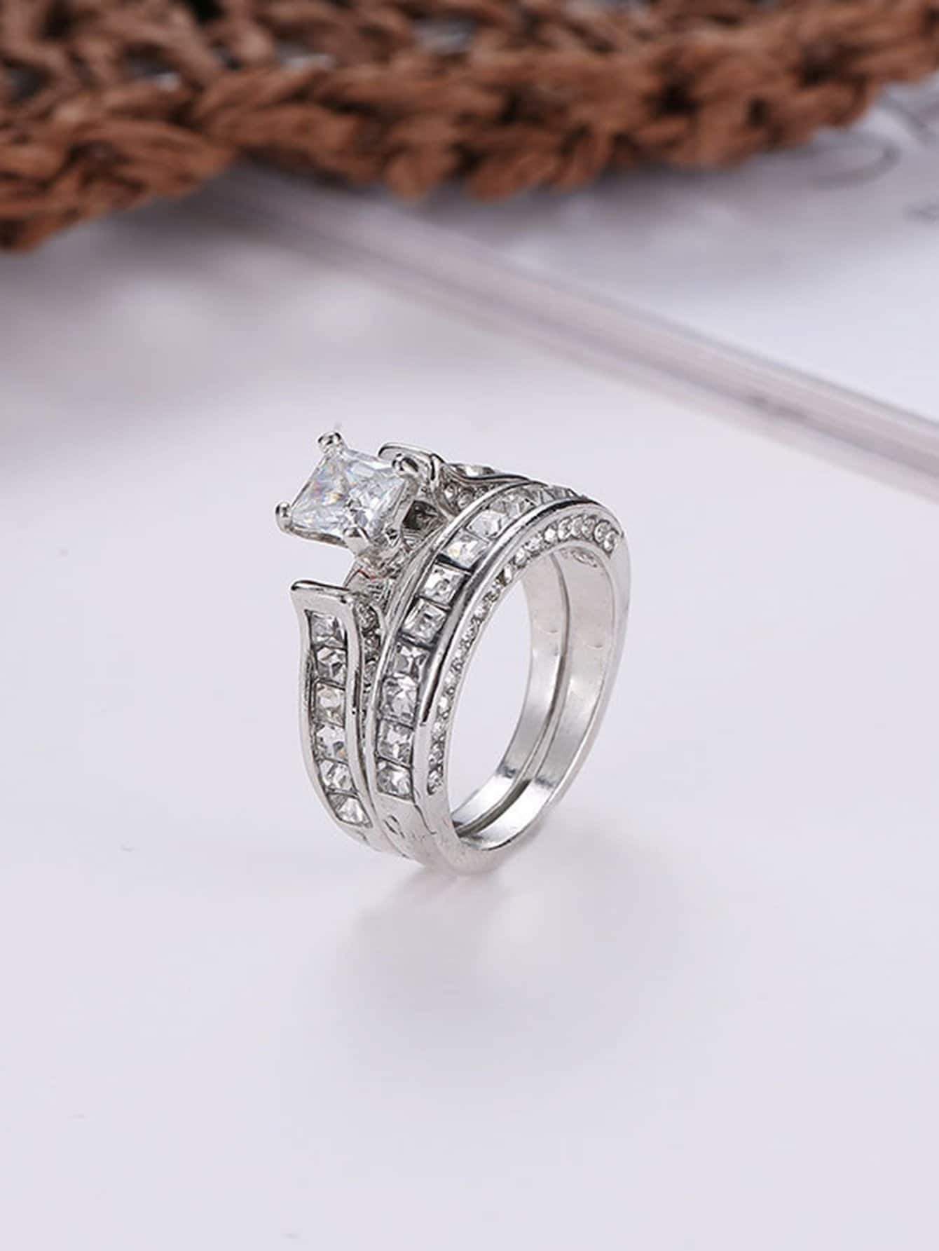 Rhinestone Engraved Ring Set 2pcs