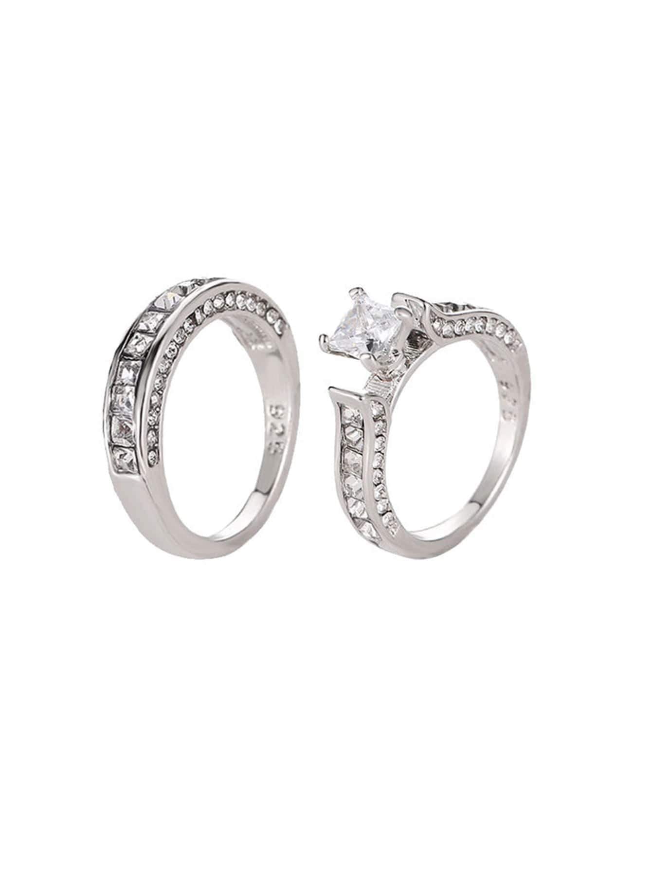 Rhinestone Engraved Ring Set 2pcs